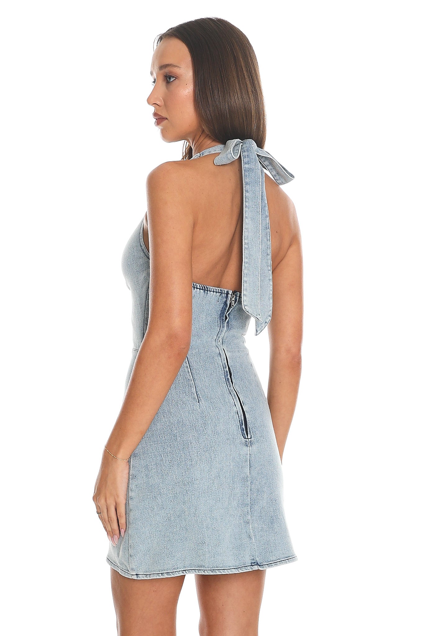 Denali Denim Halter Mini Dress Denim Blue