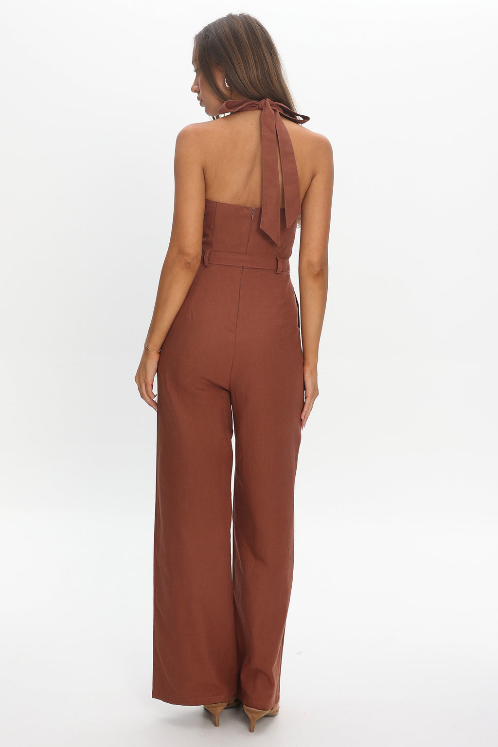 Lioren Plunging Halterneck Jumpsuit Chocolate