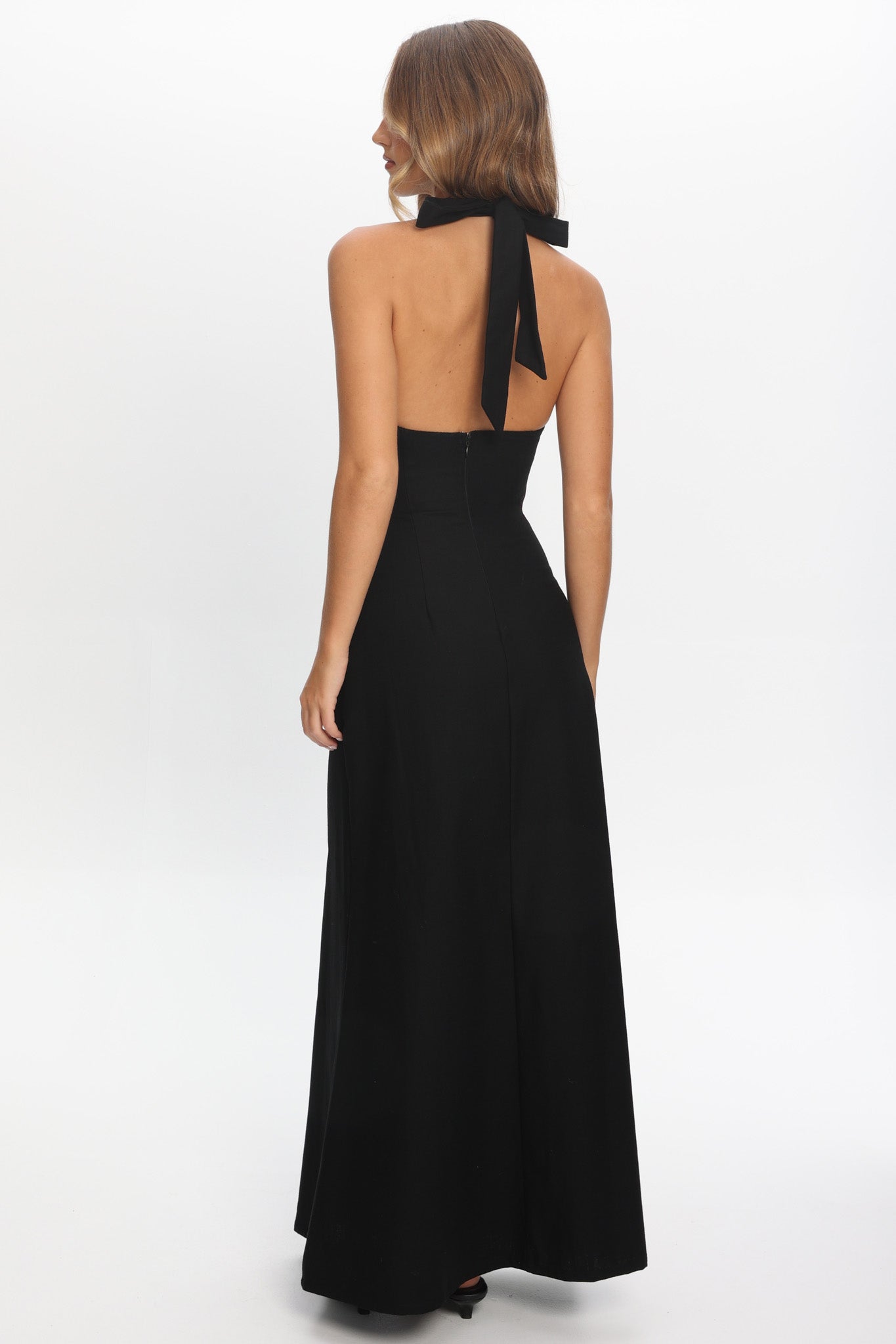 Shop the Lioren Plunging Halterneck Maxi Dress Black