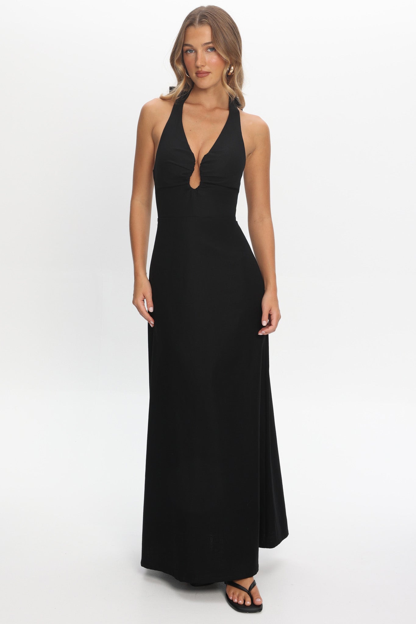 Lioren Plunging Halterneck Maxi Dress Black