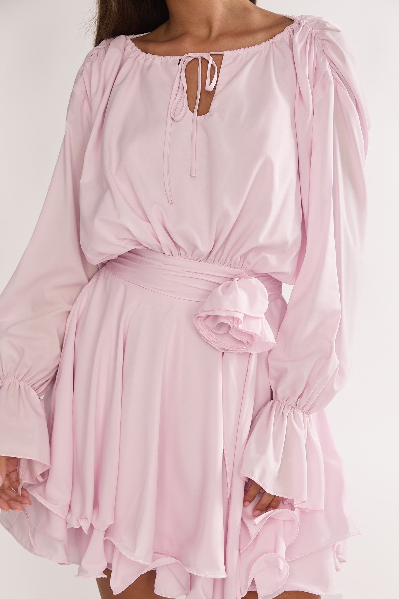 pink satin long sleeve mini dress PrettyLittleThing Hot Pink Satin Cowl Neck Ruched Mini Dress Size US 4 NWT