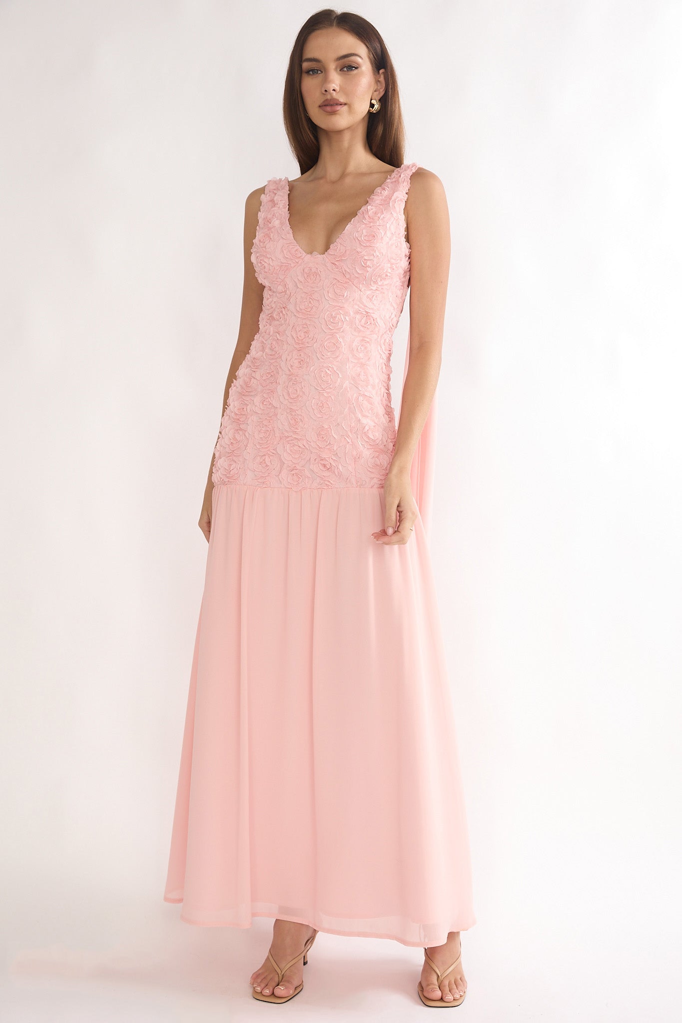 Marcellia Tied Back Maxi Dress Embellished Pink by Selfie Leslie