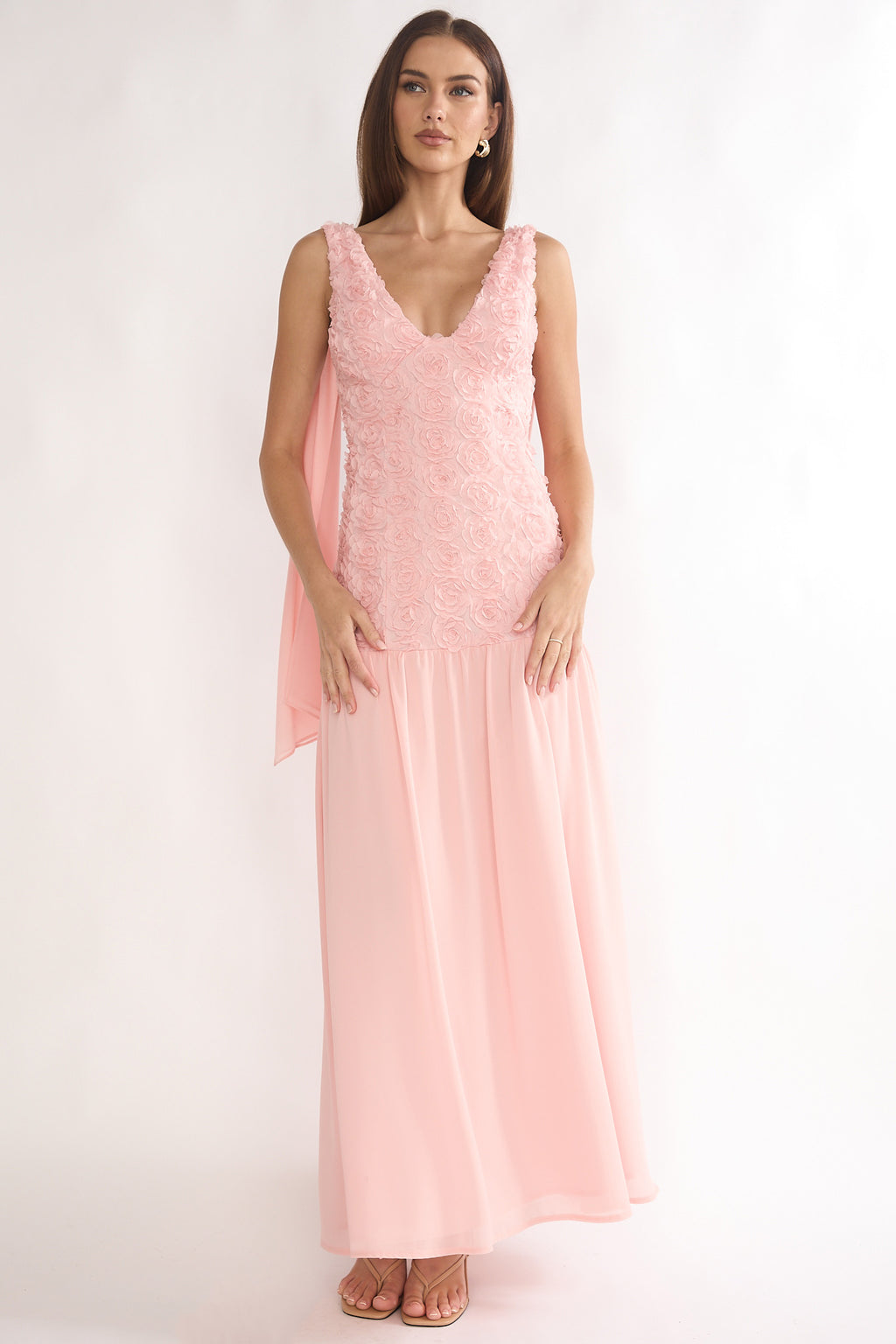 Marcellia Tied Back Maxi Dress Embellished Pink by Selfie Leslie