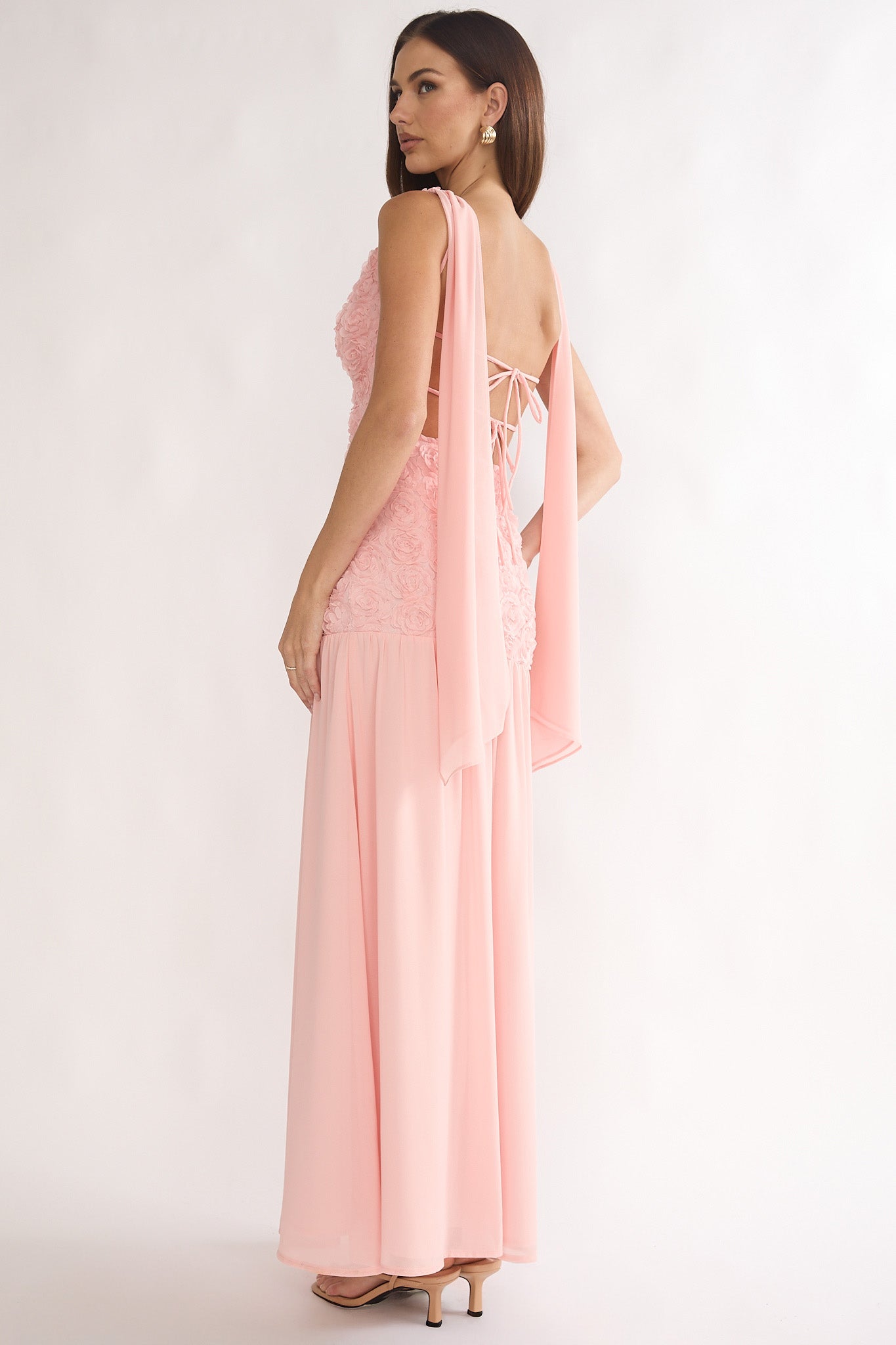 Marcellia Tied Back Maxi Dress Embellished Pink by Selfie Leslie