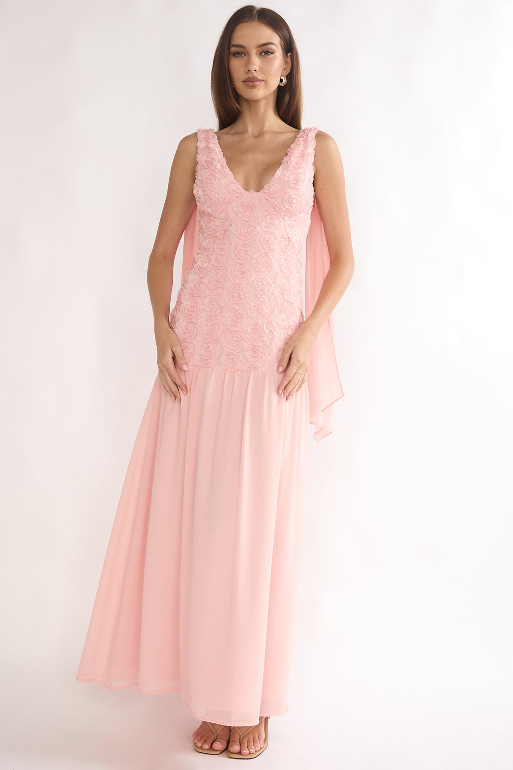 Marcellia Tied Back Maxi Dress Embellished Pink by Selfie Leslie