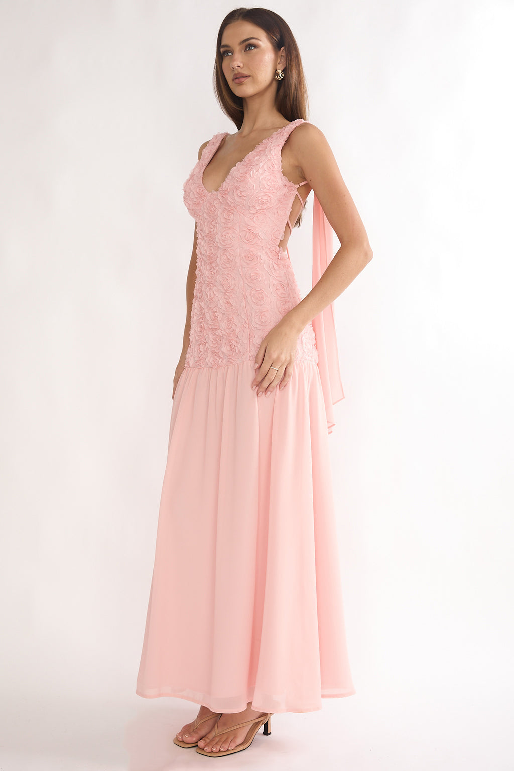 Marcellia Tied Back Maxi Dress Embellished Pink by Selfie Leslie