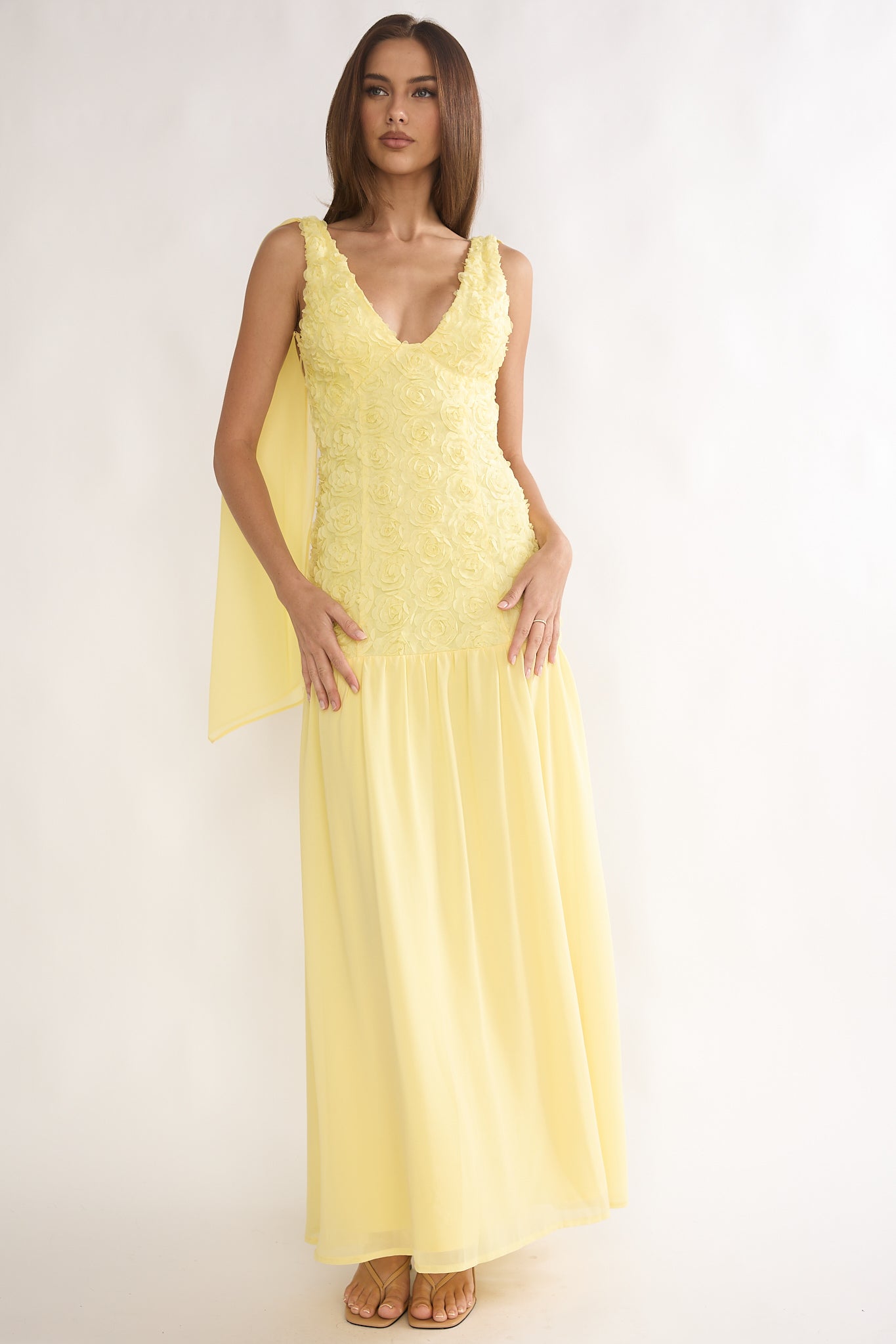 Marcellia Tied Back Maxi Dress Embellished Yellow
