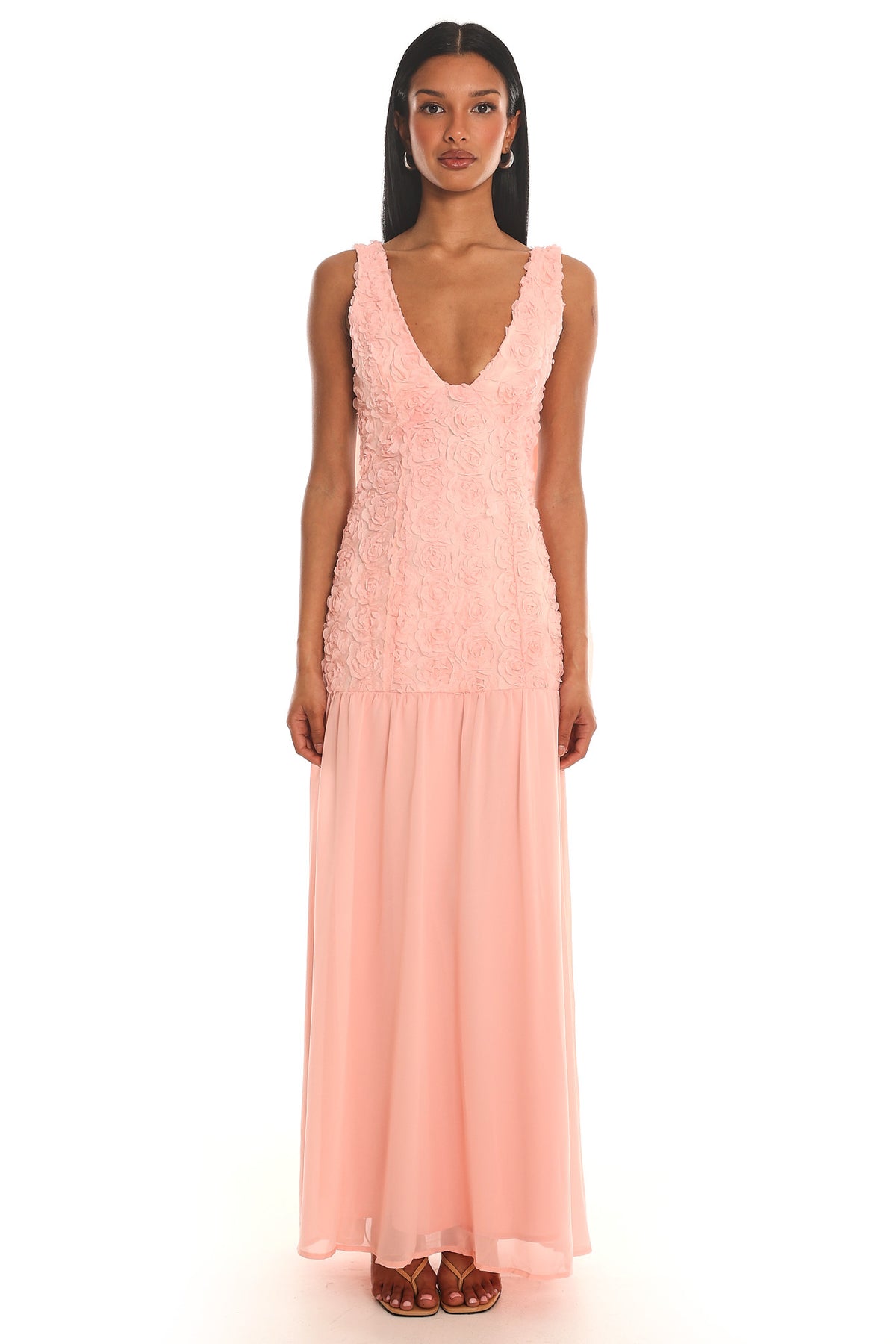 Marcellia Tied Back Maxi Dress Embellished Pink by Selfie Leslie