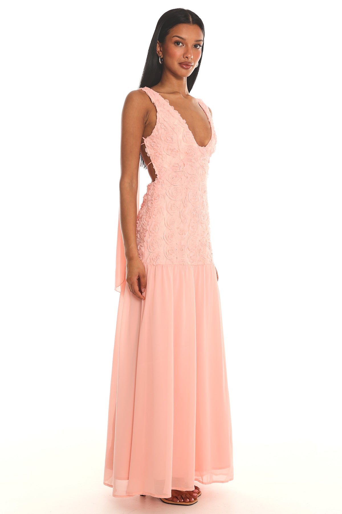 Marcellia Tied Back Maxi Dress Embellished Pink by Selfie Leslie