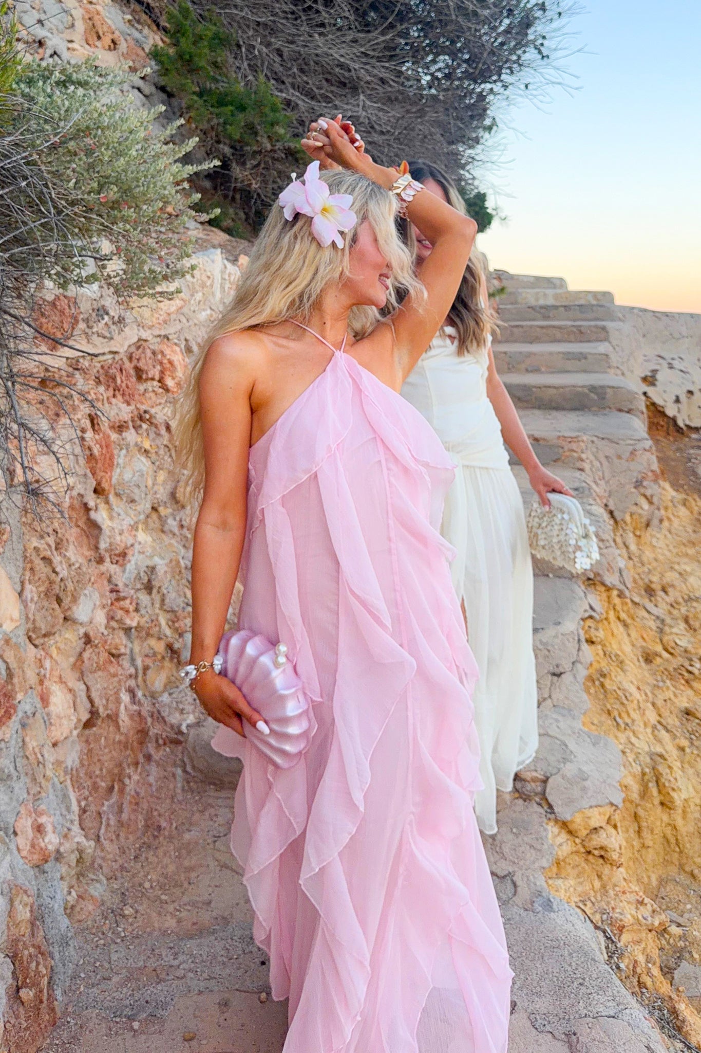 Cici Halterneck Ruffle Maxi Dress Pink | Selfie Leslie