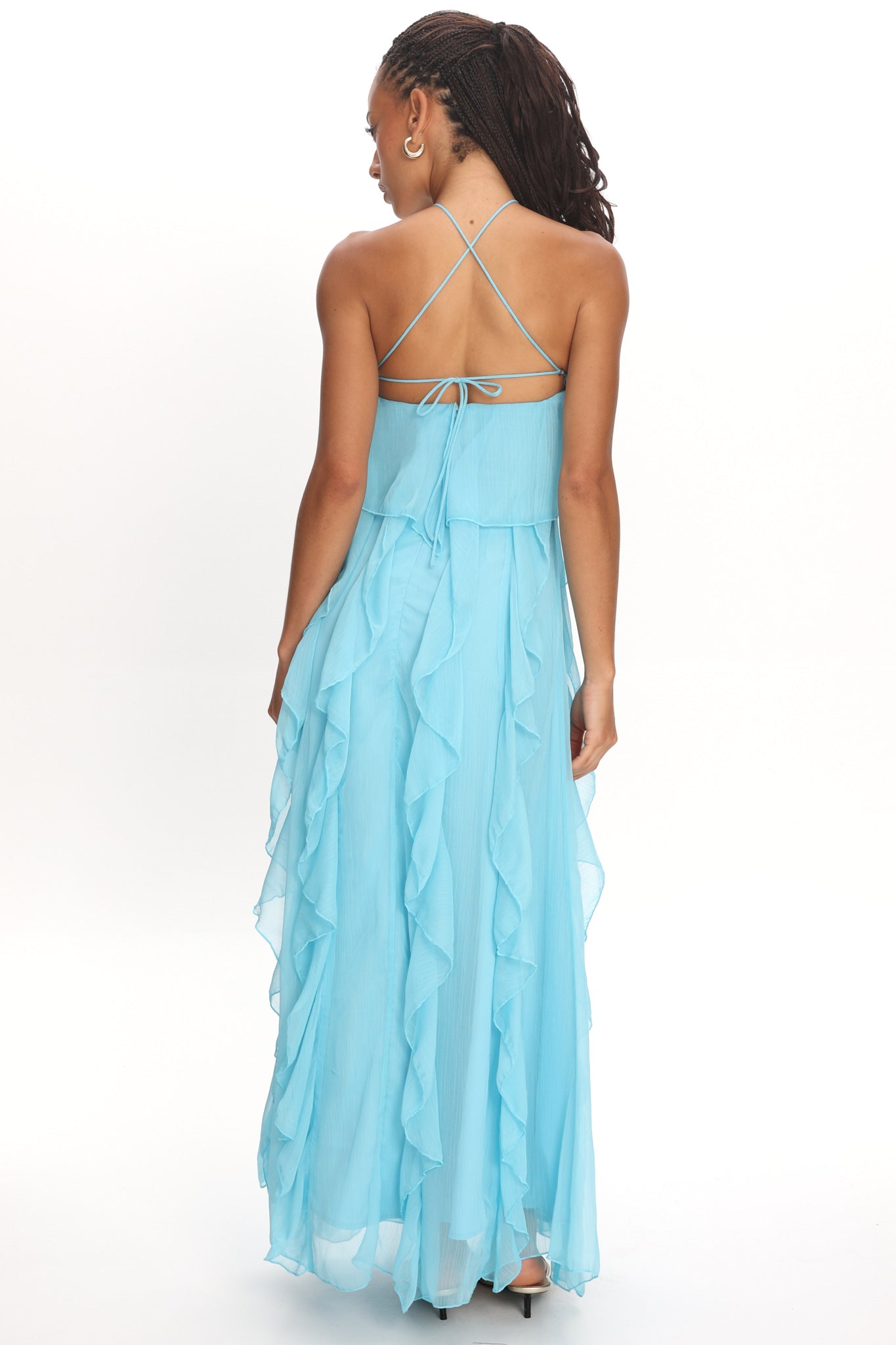 aqua ruffled maxi dress Cici Halterneck Ruffle Maxi Dress Aqua