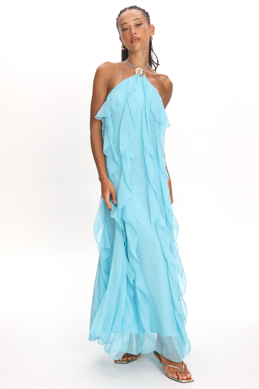 aqua blue maxi dress Cici Halterneck Ruffle Maxi Dress Aqua