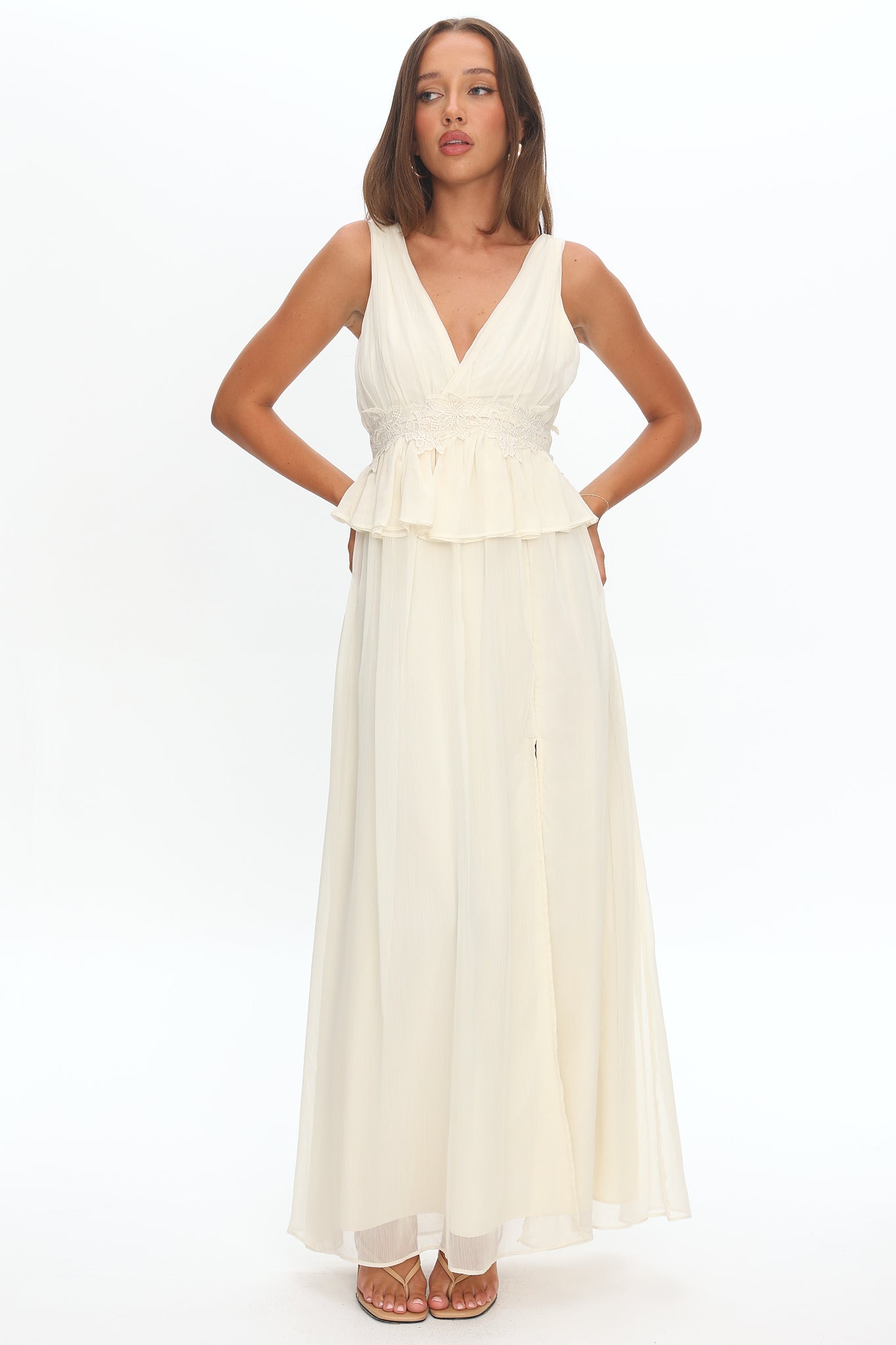 Lusia Peplum Applique Waist Maxi Dress White by Selfie Leslie