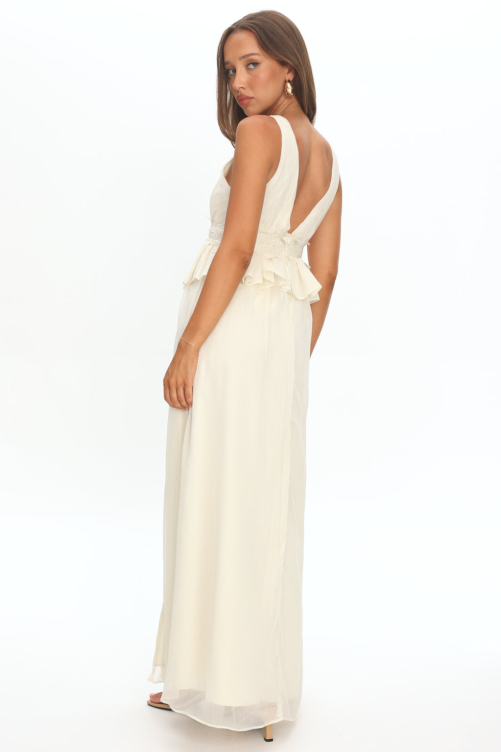 Lusia Peplum Applique Waist Maxi Dress White by Selfie Leslie