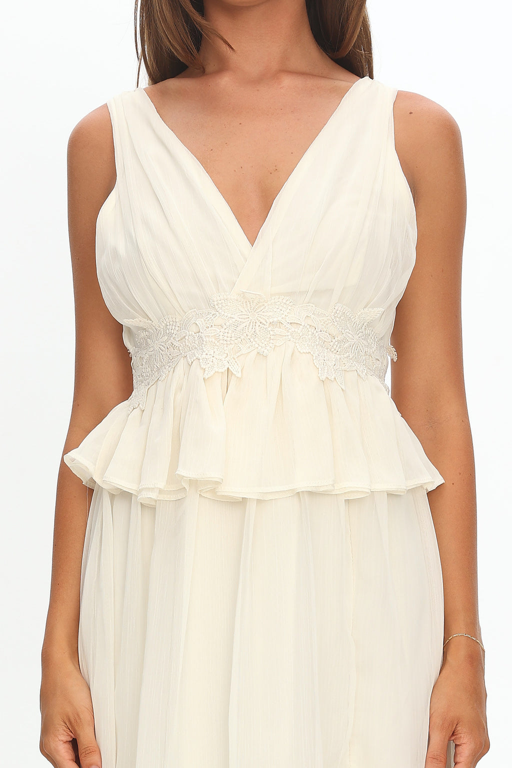 Lusia Peplum Applique Waist Maxi Dress White by Selfie Leslie