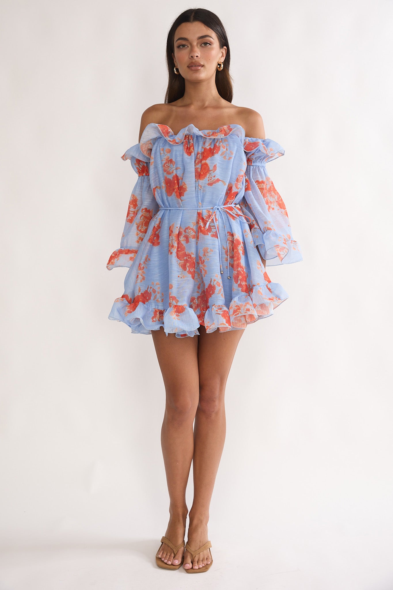 blue off shoulder ruffle dress Off-shoulder ruffle detail dress - Blue - M