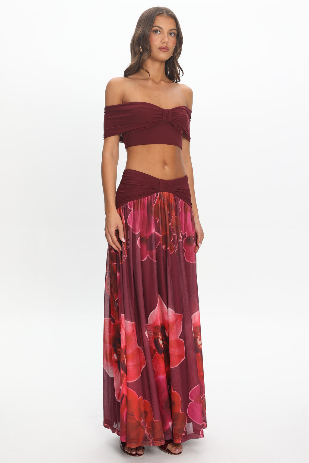 Farela Ruched Waist Maxi Skirt Fuchsia