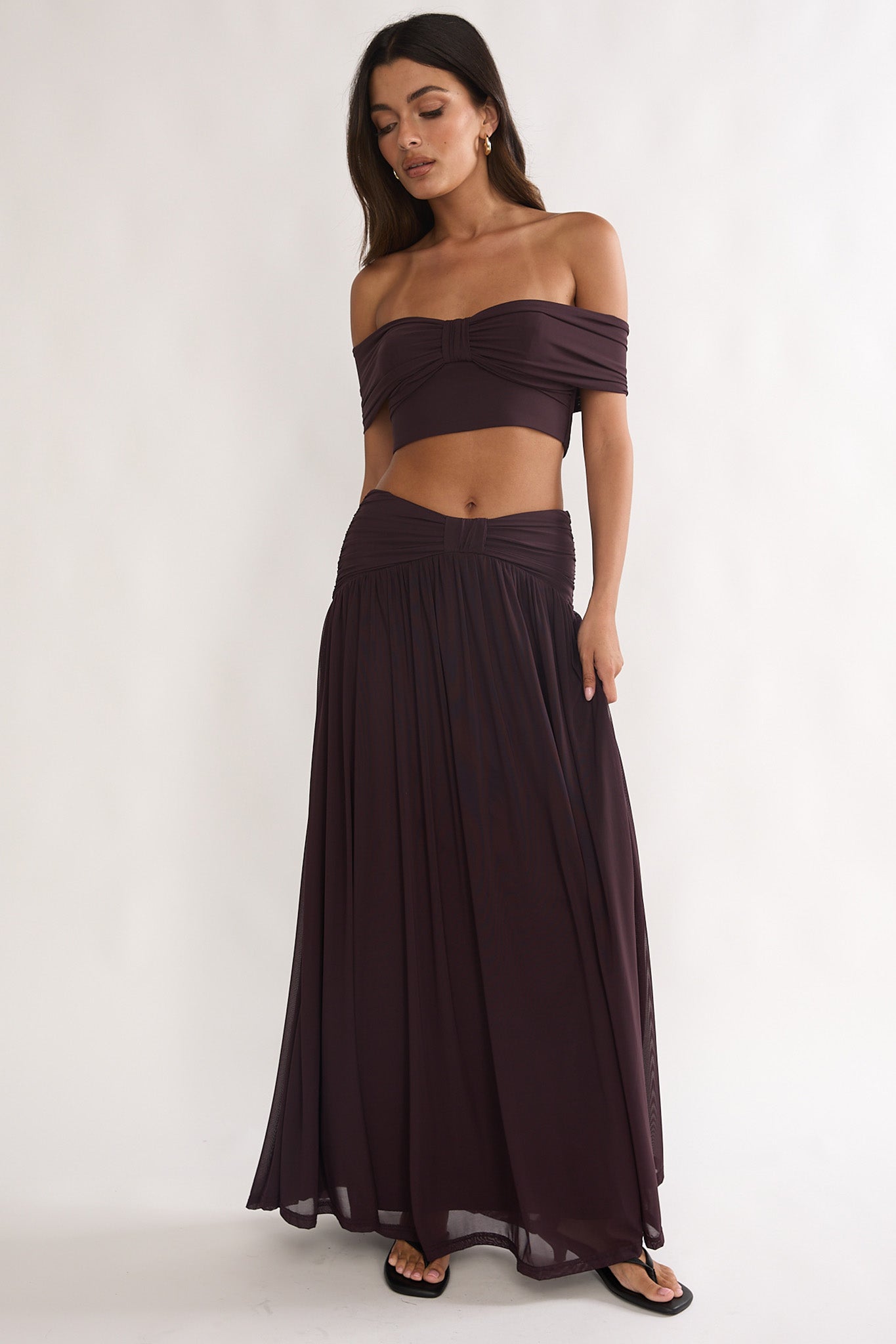 Farela Ruched Waist Maxi Skirt Coffee by Selfie Leslie