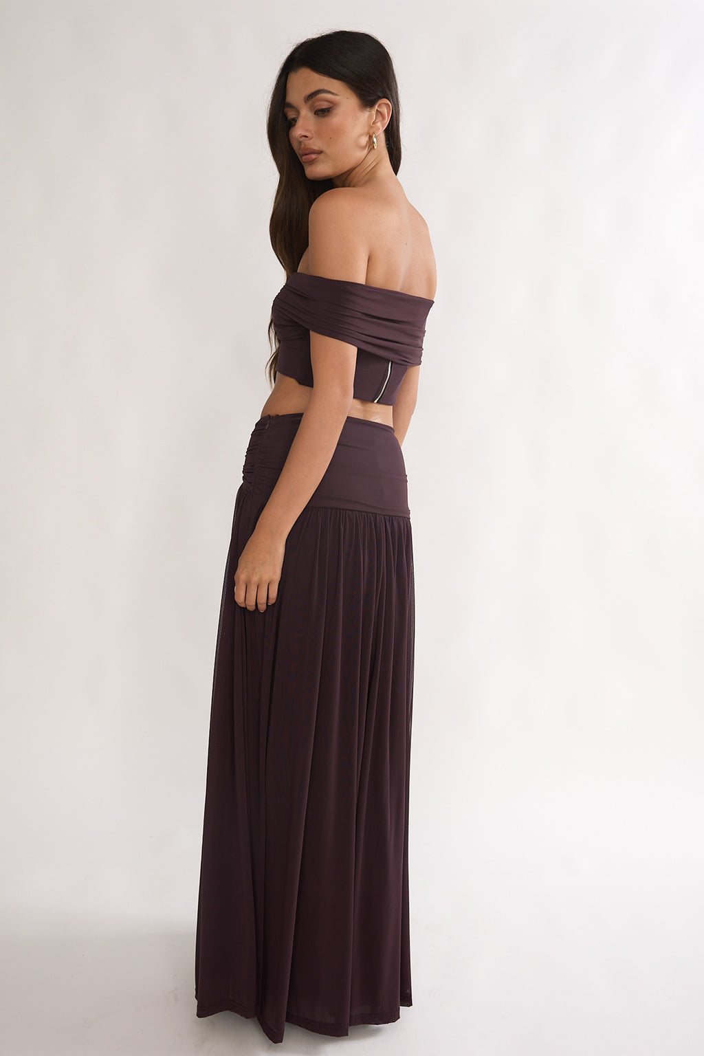 Farela Ruched Waist Maxi Skirt Coffee by Selfie Leslie