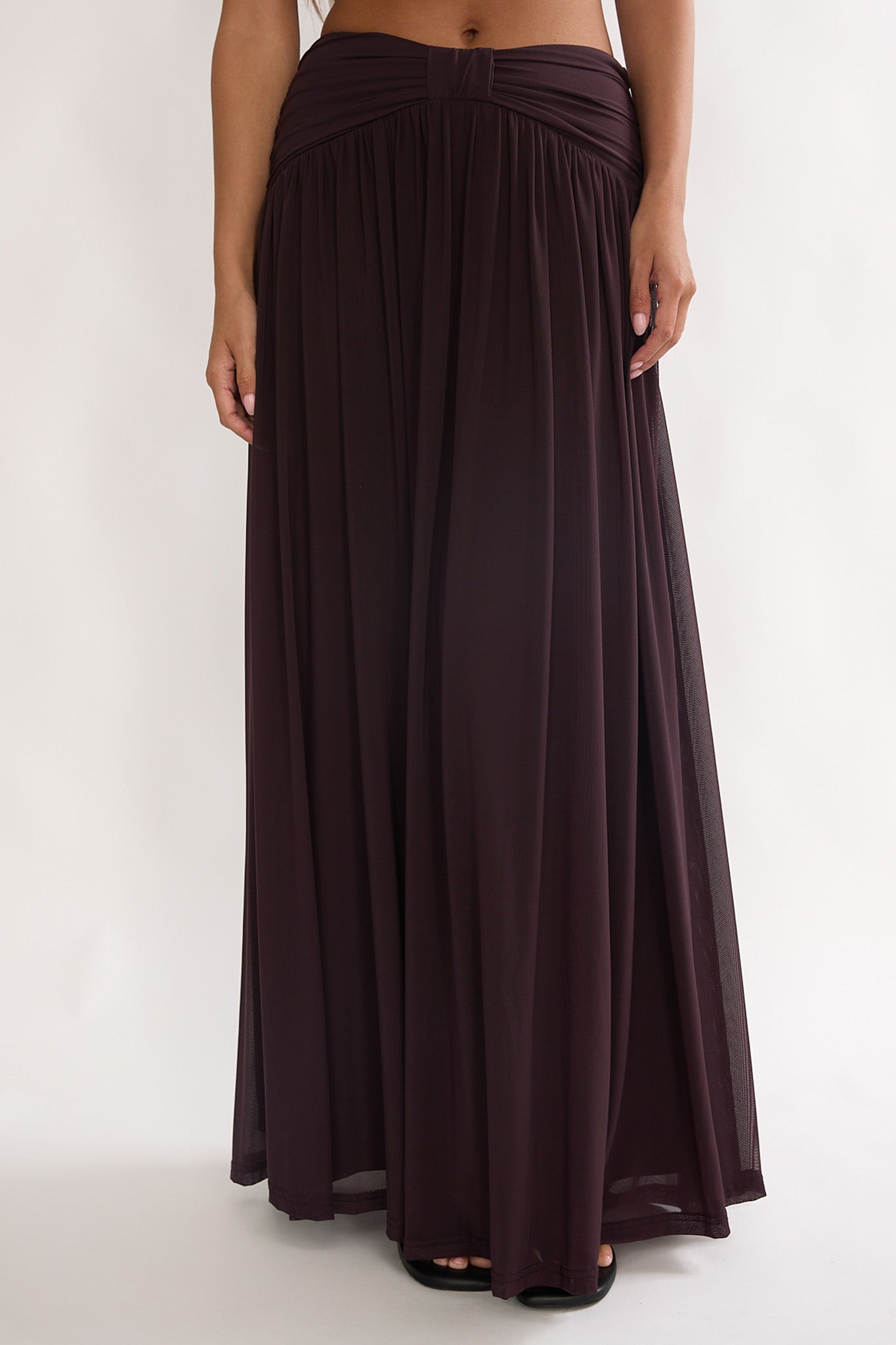 Farela Ruched Waist Maxi Skirt Coffee by Selfie Leslie
