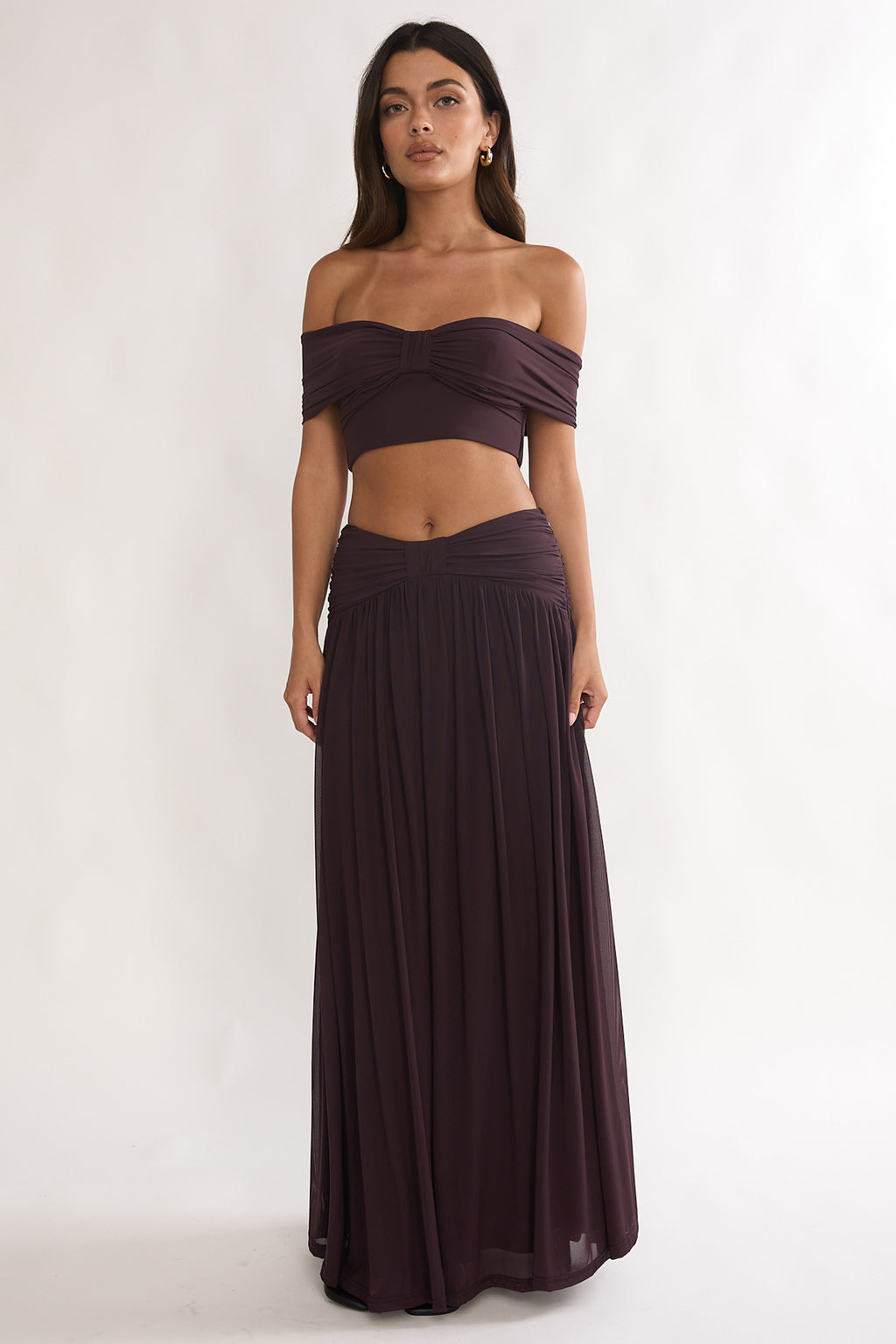 Farela Ruched Waist Maxi Skirt Coffee by Selfie Leslie