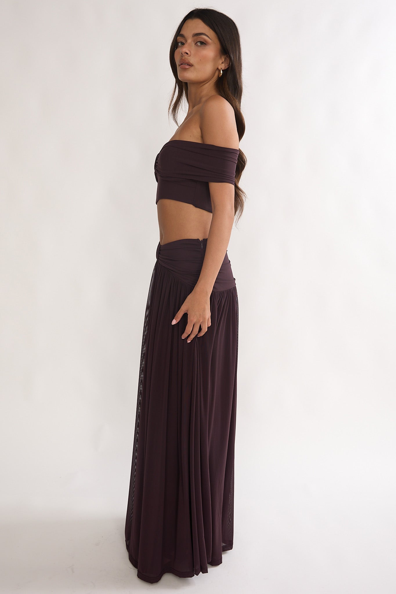Farela Ruched Waist Maxi Skirt Coffee by Selfie Leslie