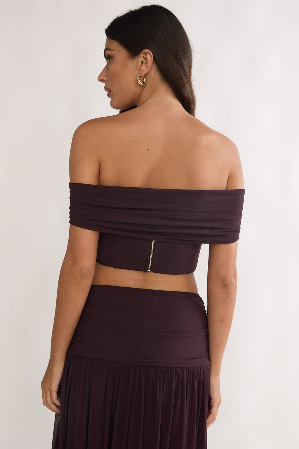 Farela Off-Shoulder Crop Top Coffee by Selfie Leslie