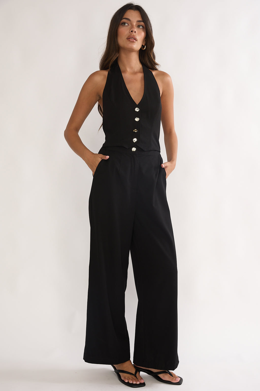 Ambrin Halterneck Button Jumpsuit Black by Selfie Leslie