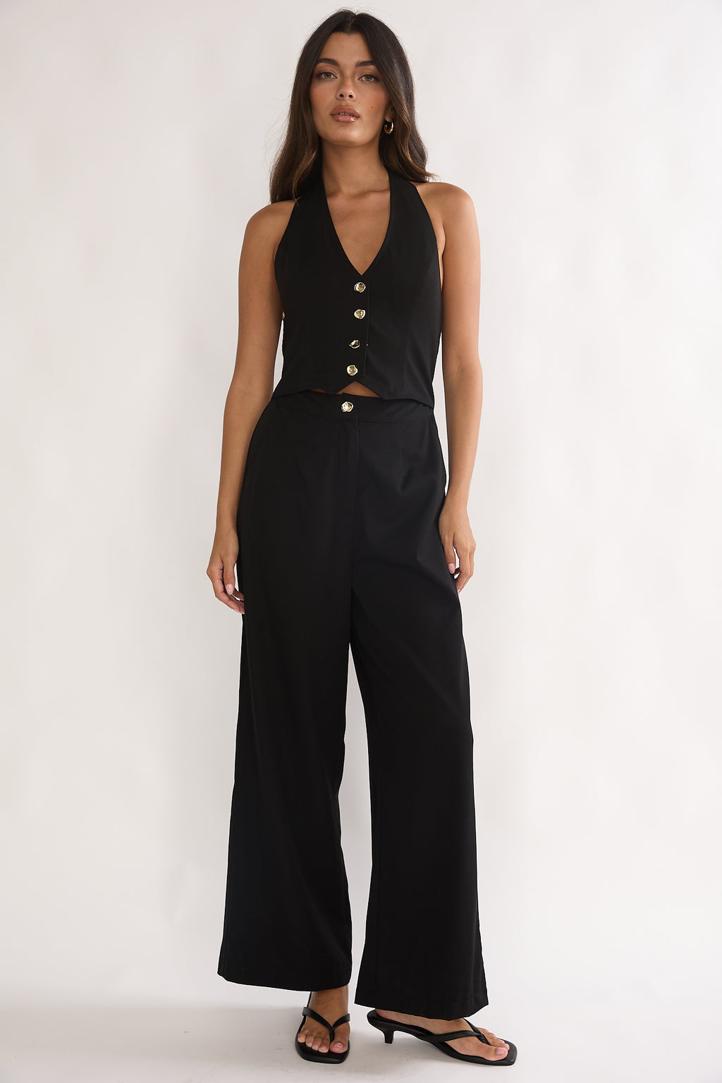 Ambrin Halterneck Button Jumpsuit Black by Selfie Leslie
