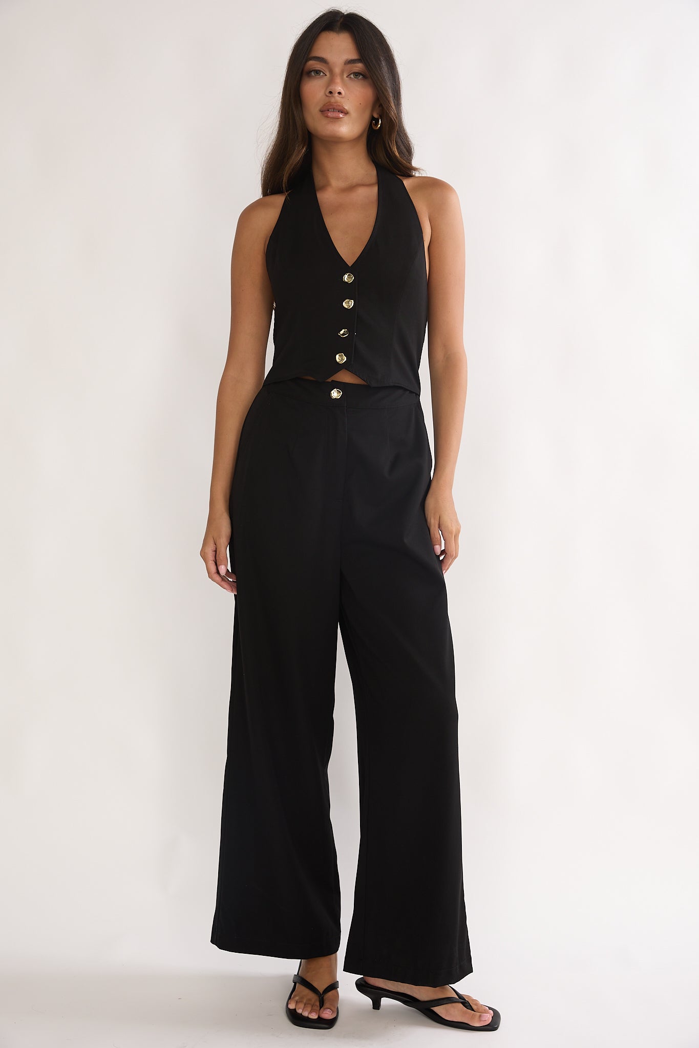 Ambrin Halterneck Button Jumpsuit Black by Selfie Leslie