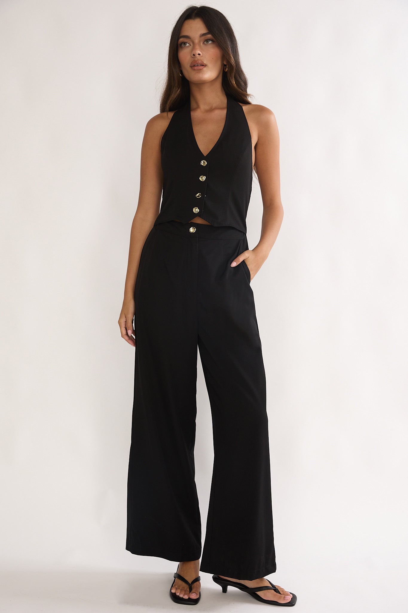 Ambrin Halterneck Button Jumpsuit Black by Selfie Leslie