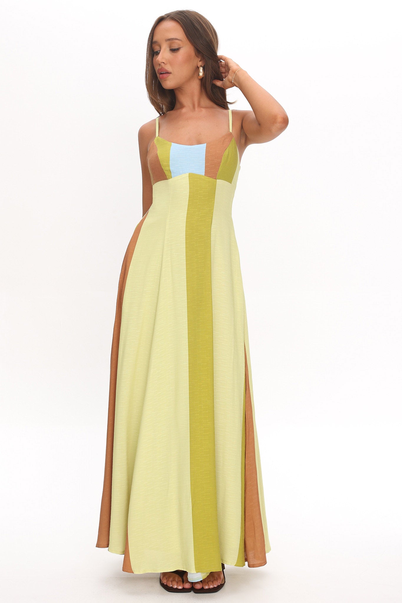 Nolan Princess Seam Maxi Dress Stripe Green | Selfie Leslie