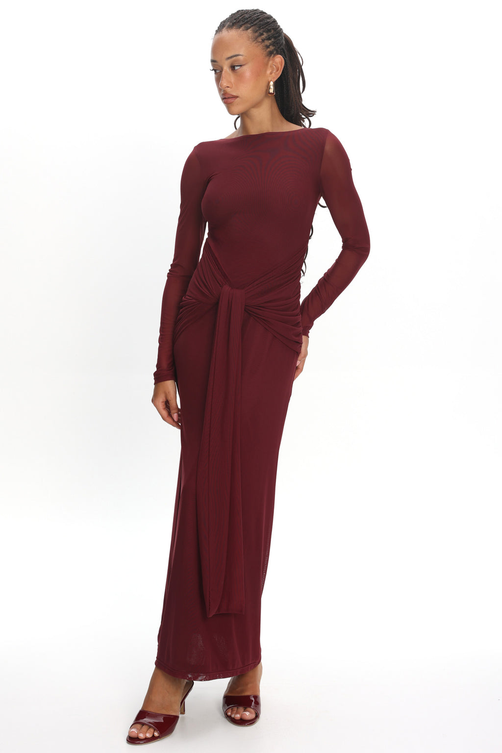Eisley Mesh Long Sleeve Maxi Dress Wine
