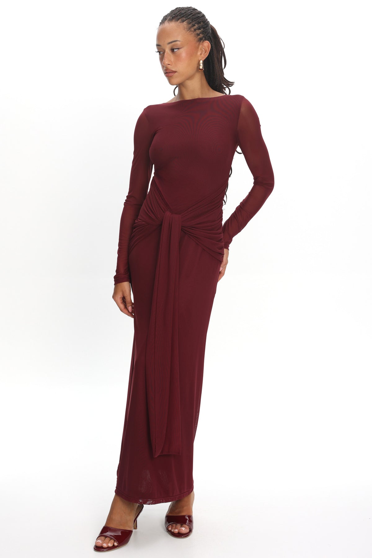 Eisley Mesh Long Sleeve Maxi Dress Wine