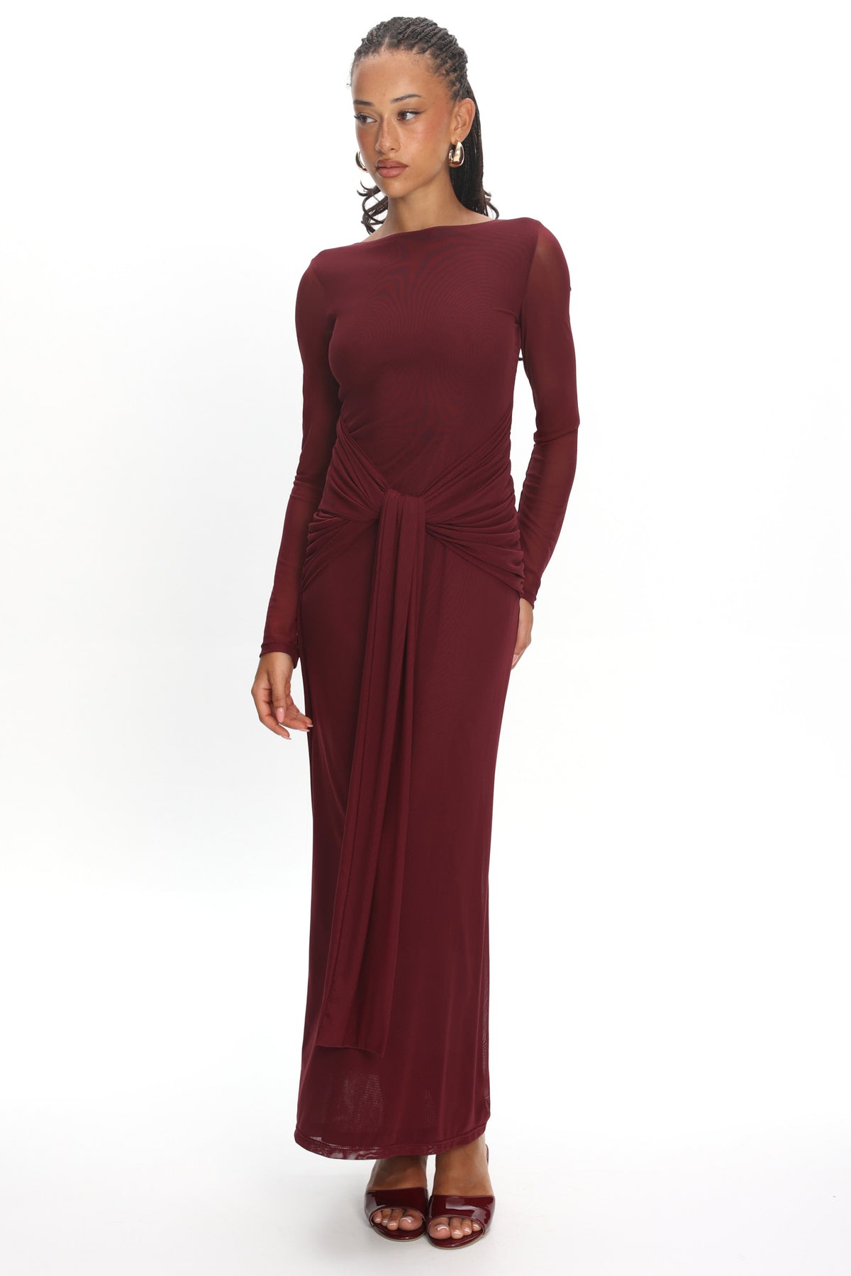Eisley Mesh Long Sleeve Maxi Dress Wine