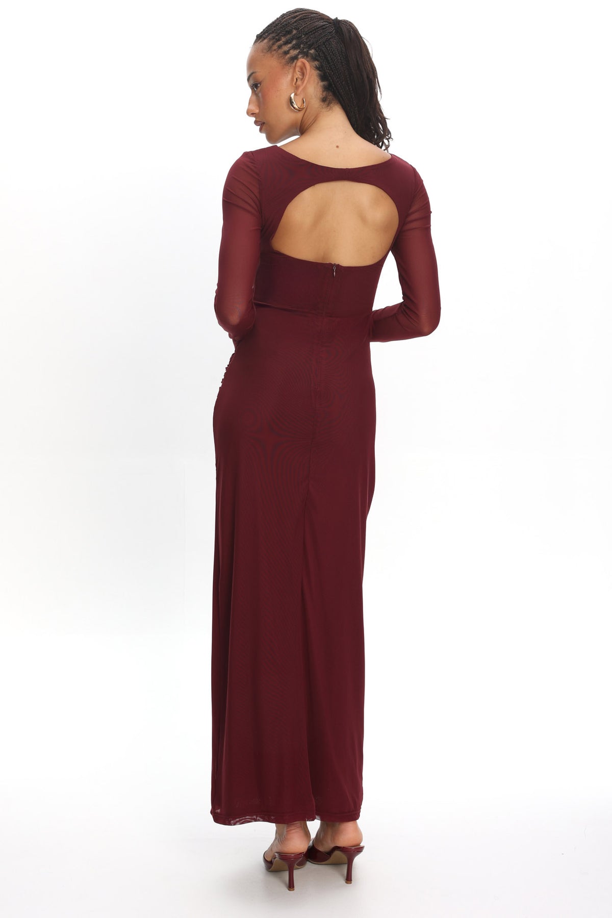Eisley Mesh Long Sleeve Maxi Dress Wine
