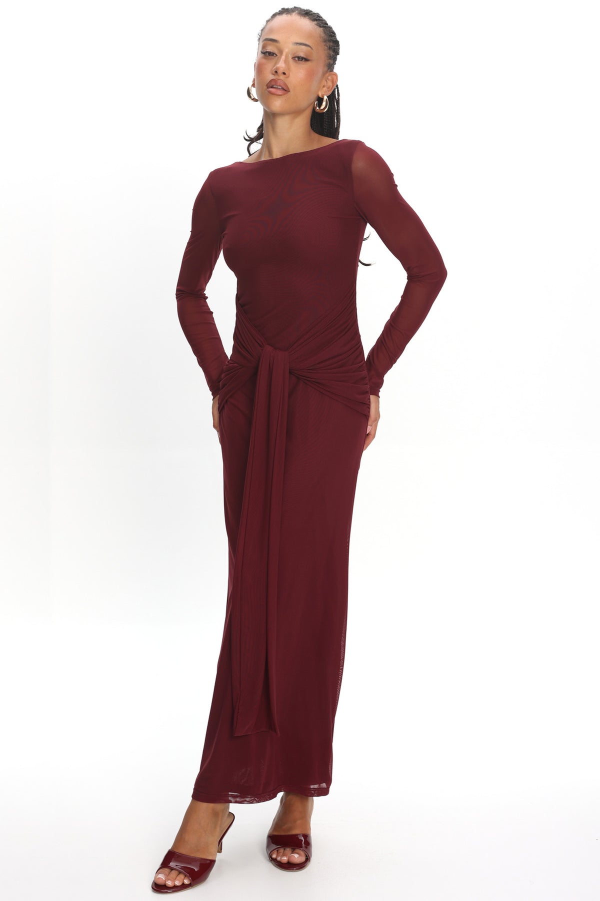 Eisley Mesh Long Sleeve Maxi Dress Wine
