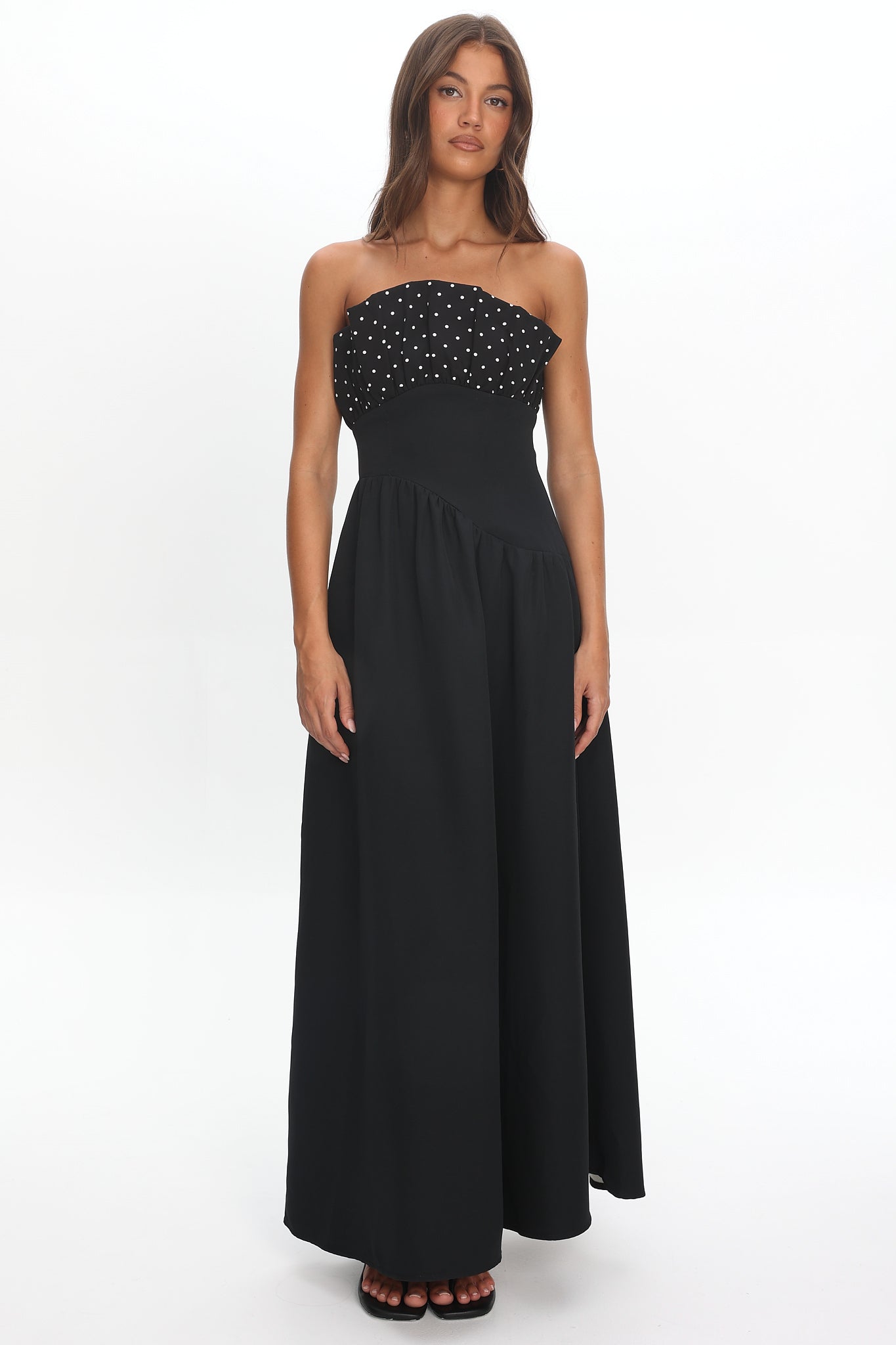 Illianah Frill Bust Asymmetric Hem Maxi Dress Black by Selfie Leslie