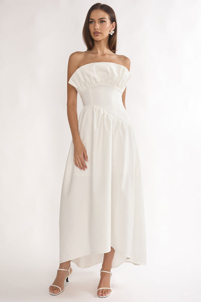 Ilianah Frill Bust Asymmetric Hem Maxi Dress Off White | Selfie Leslie