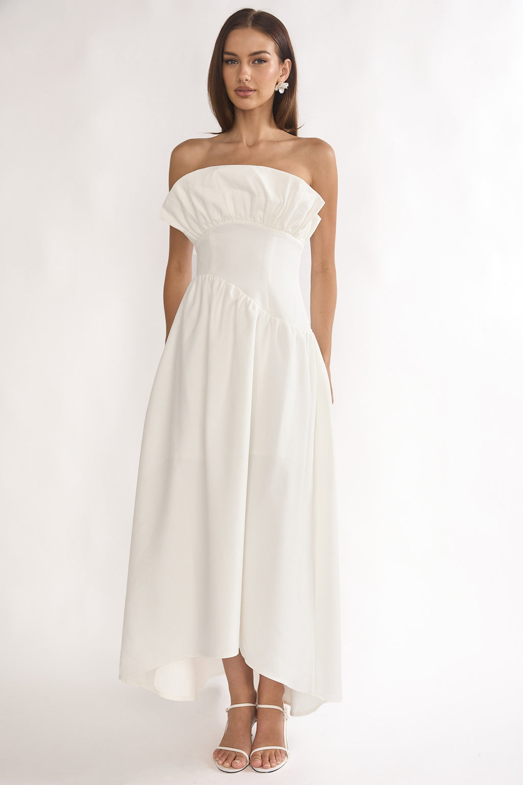 Ilianah Frill Bust Asymmetric Hem Maxi Dress Off White by Selfie Leslie