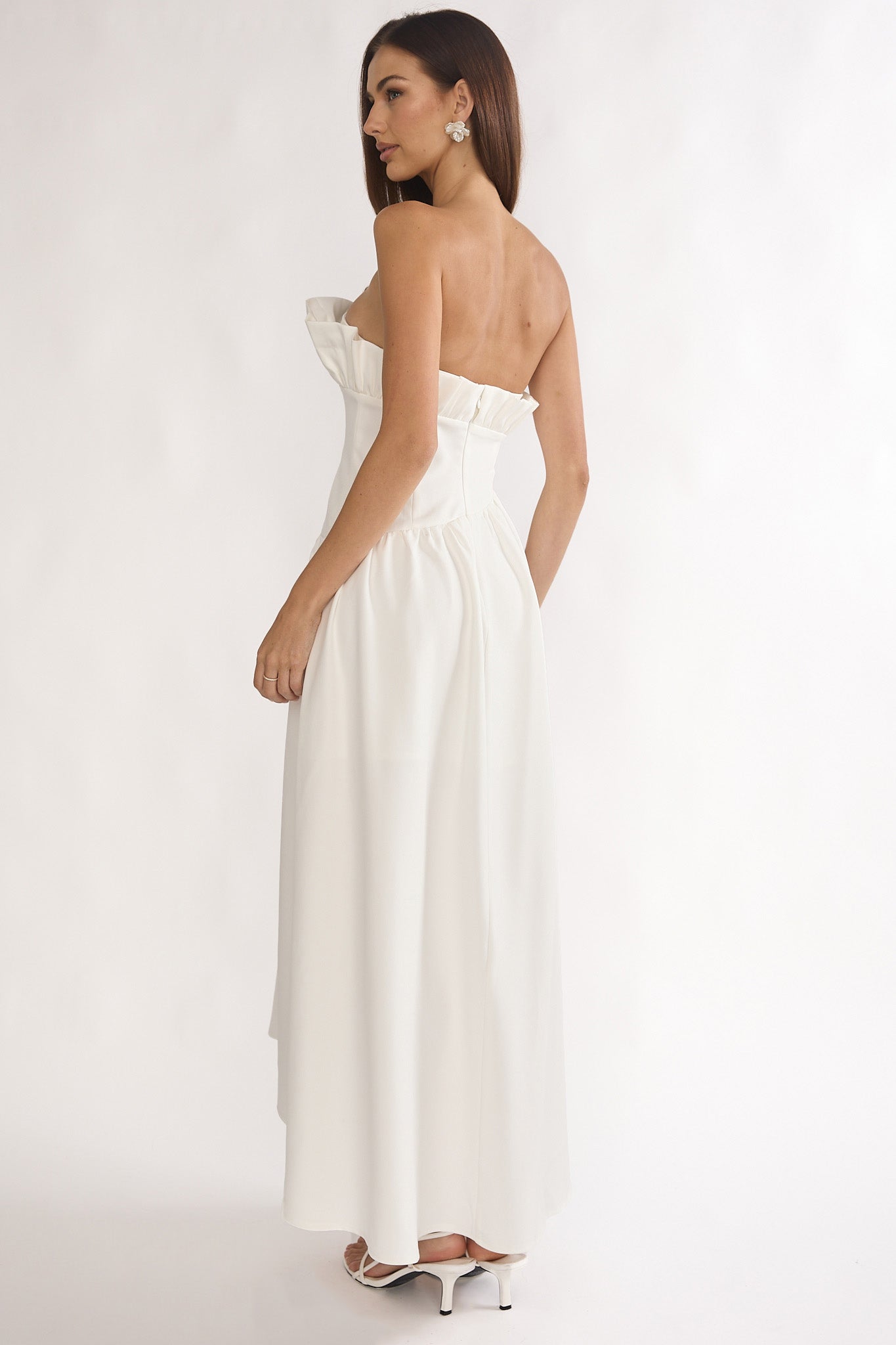 Ilianah Frill Bust Asymmetric Hem Maxi Dress Off White by Selfie Leslie