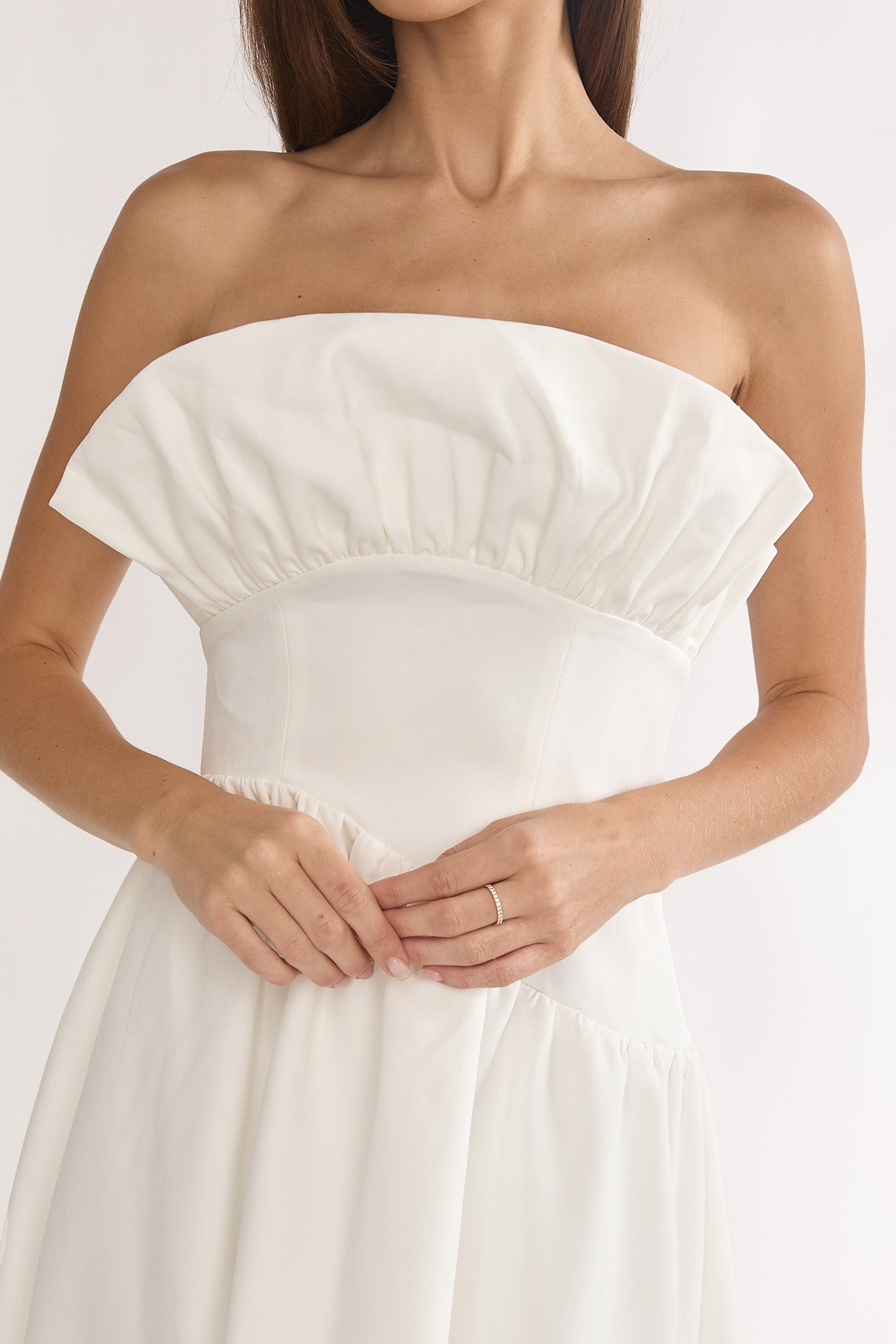 Ilianah Frill Bust Asymmetric Hem Maxi Dress Off White by Selfie Leslie