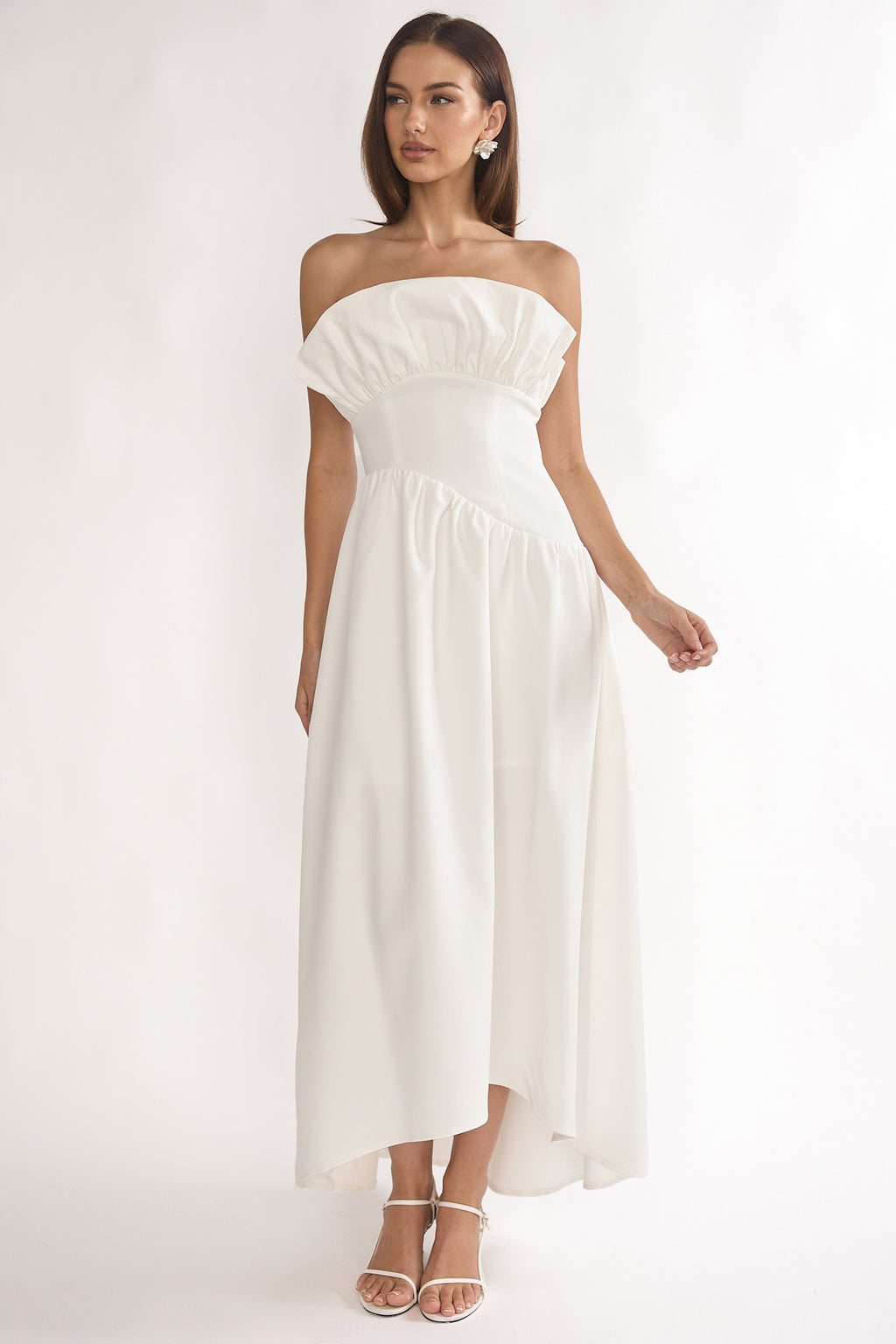 Ilianah Frill Bust Asymmetric Hem Maxi Dress Off White by Selfie Leslie