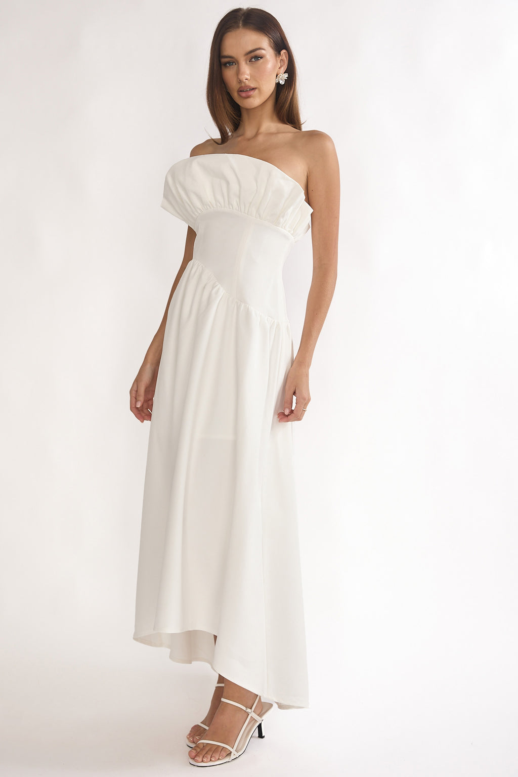 Ilianah Frill Bust Asymmetric Hem Maxi Dress Off White by Selfie Leslie