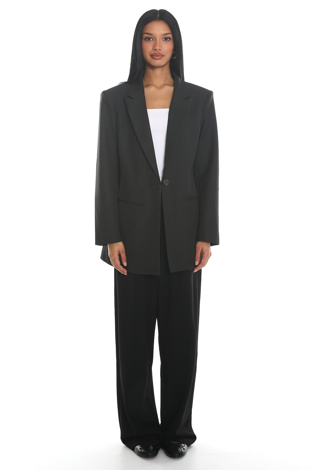 Serana Notch Lapel Oversized Blazer Black by Selfie Leslie