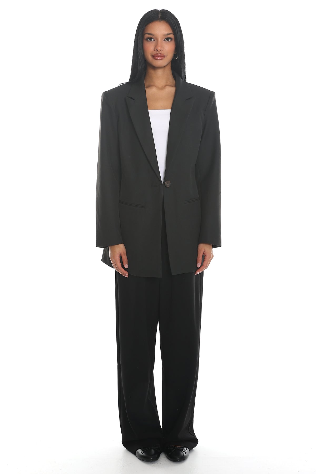 Serana Notch Lapel Oversized Blazer Black by Selfie Leslie