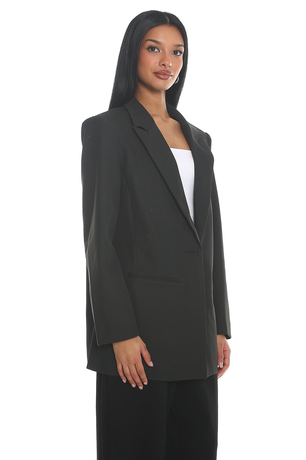 Serana Notch Lapel Oversized Blazer Black by Selfie Leslie