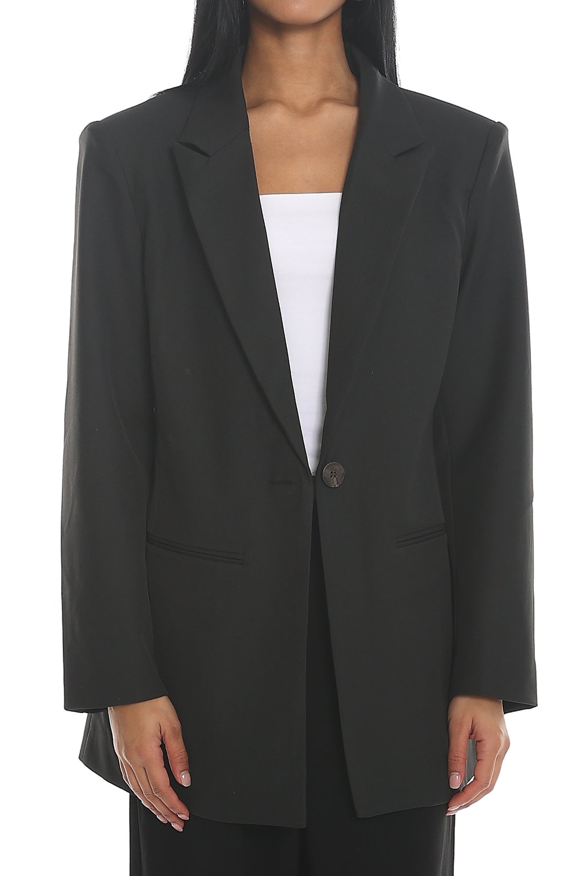 Serana Notch Lapel Oversized Blazer Black by Selfie Leslie