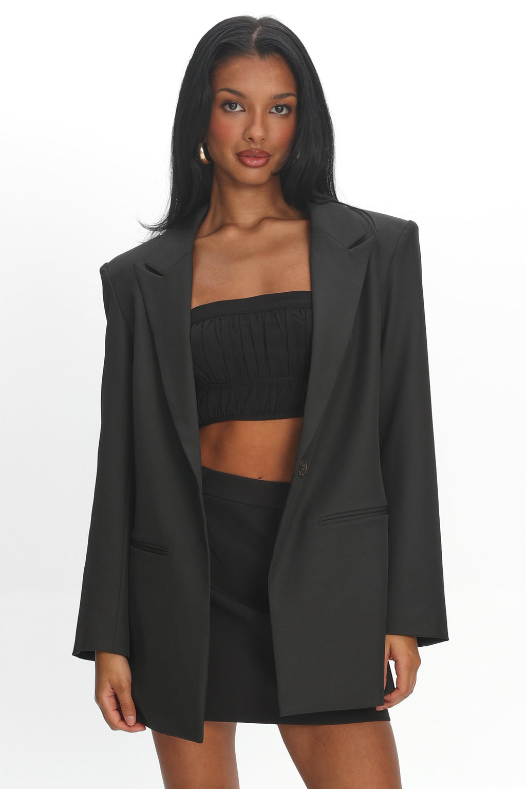 Serana Notch Lapel Oversized Blazer Black