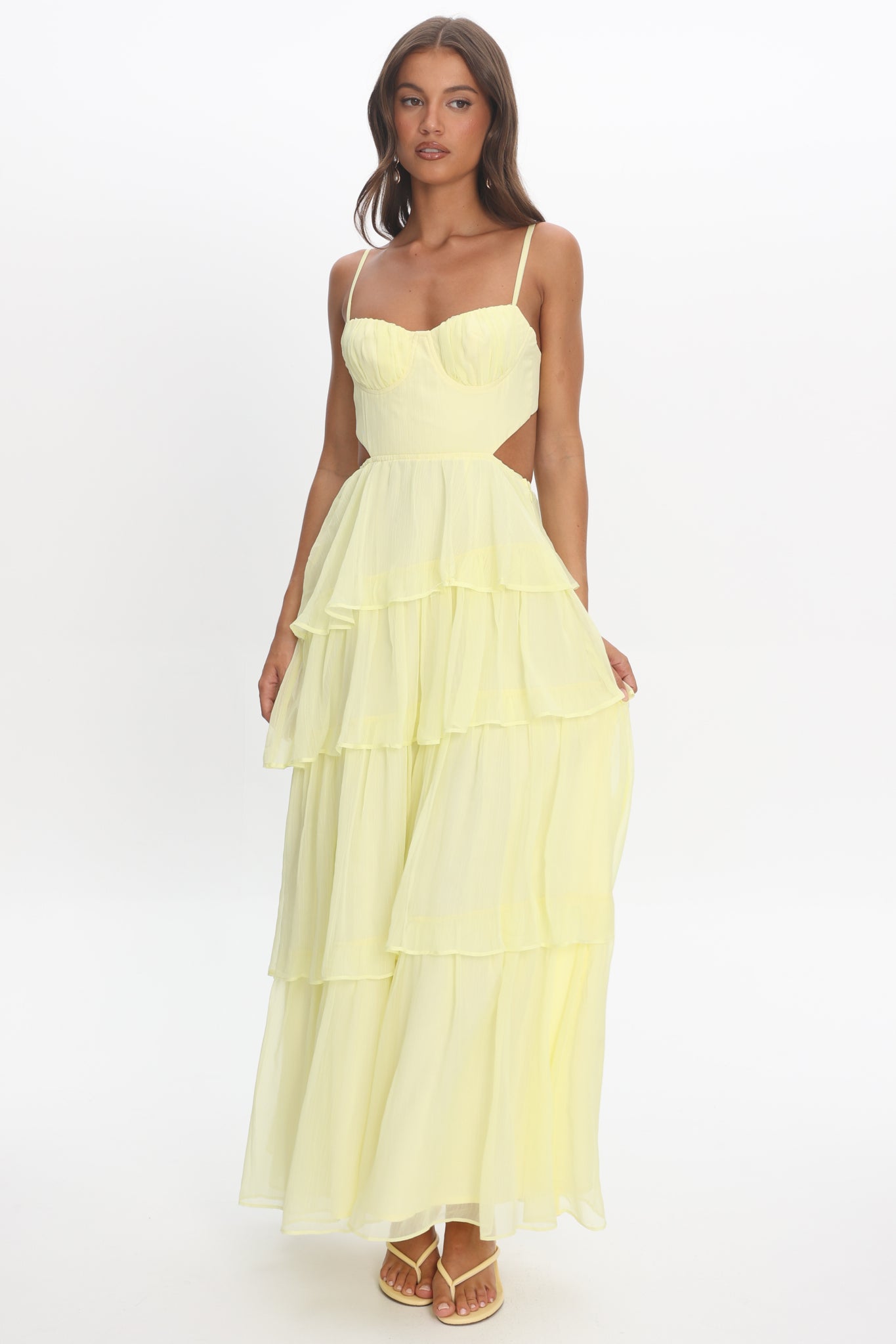 Vianne Tiered Cut-Out Maxi Dress Butter | Selfie Leslie